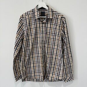 Orvieto Men's Long Sleeve Checkered Button Down Shirt in Neutral Tones Size M